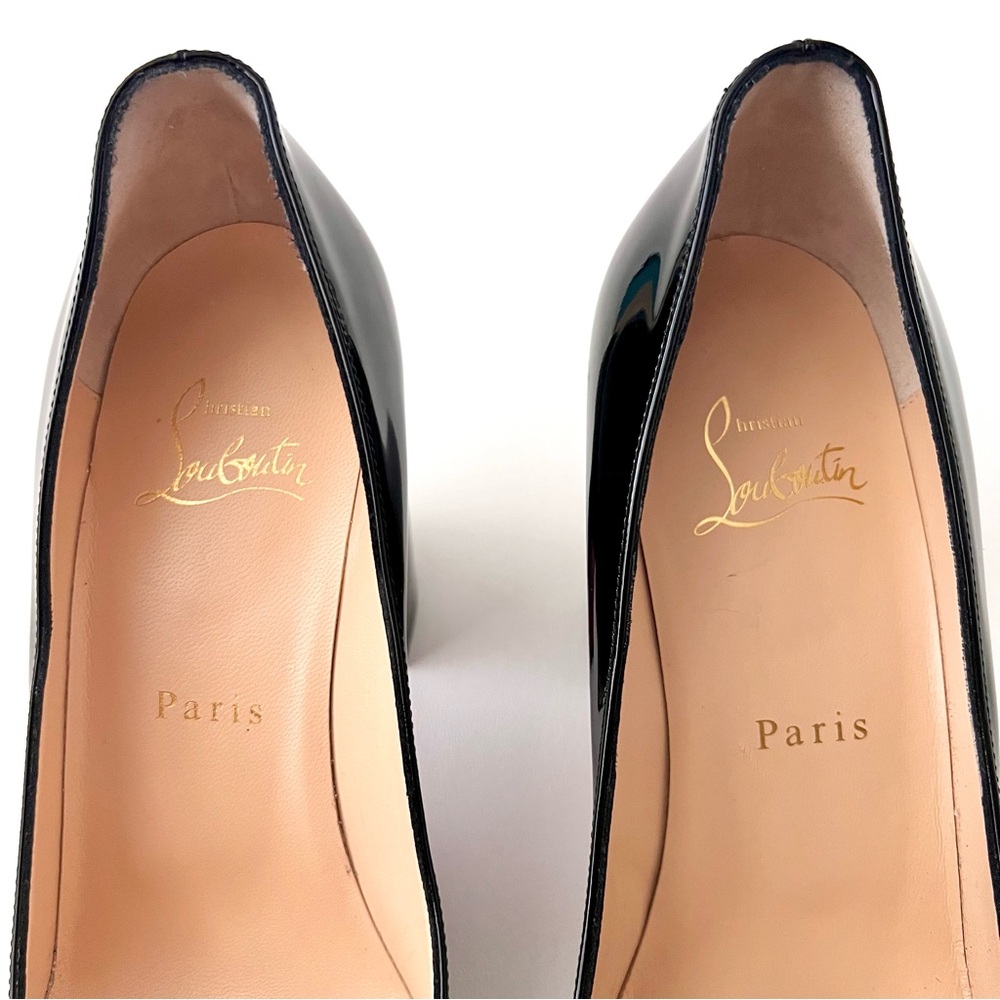 CHRISTIAN LOUBOUTIN | Miss Sab Black Patent Leather Block Heel Pumps 37.5 US 7.5 - Picture 8 of 16